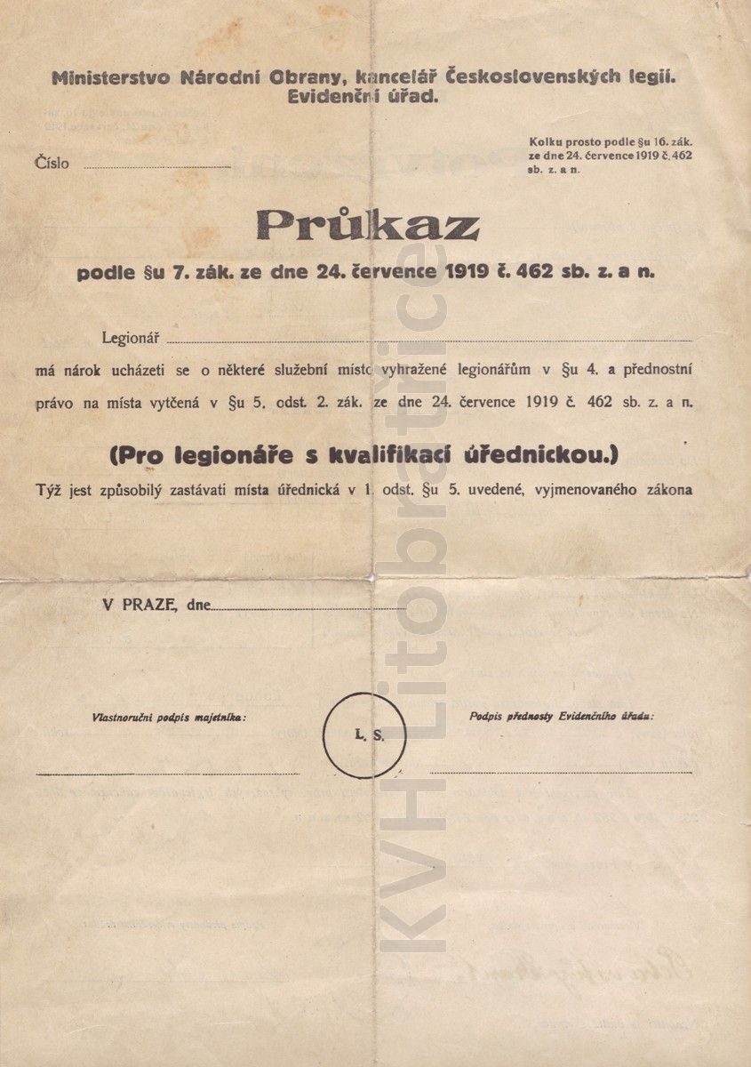 (L) potvrzení legionáře, kancelář československých legií (2)