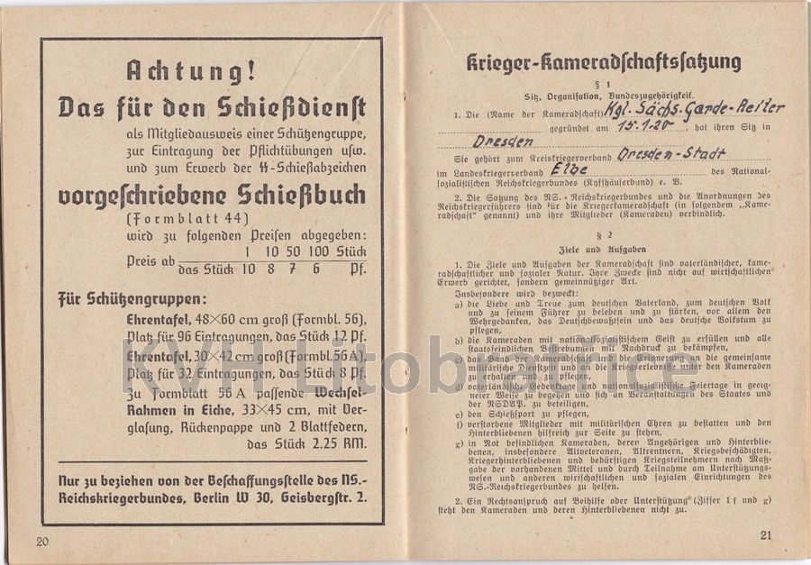 Nationalsozialistischer Reichskriegerbund Mitgliedsbuch 4